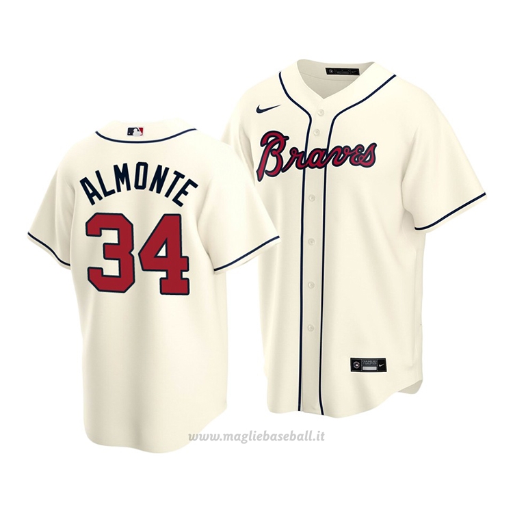 Maglia Baseball Uomo Atlanta Braves Abraham Almonte Replica Crema
